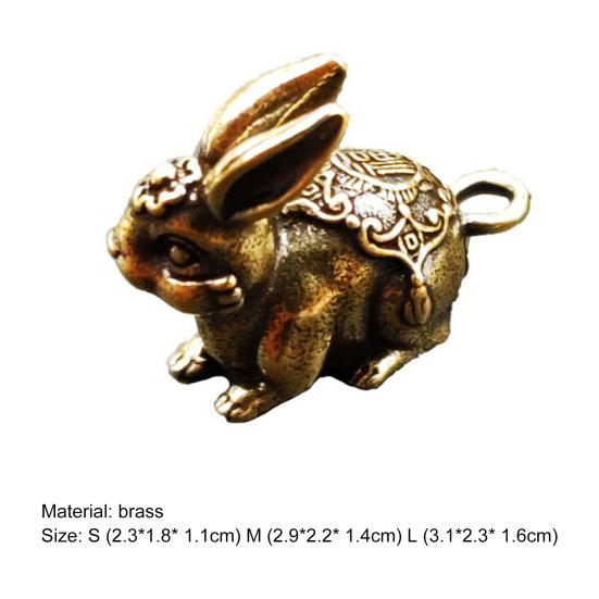 Vintage Realistic Brass Zodiac Animal Rabbit Miniature Keychain Pendant Car