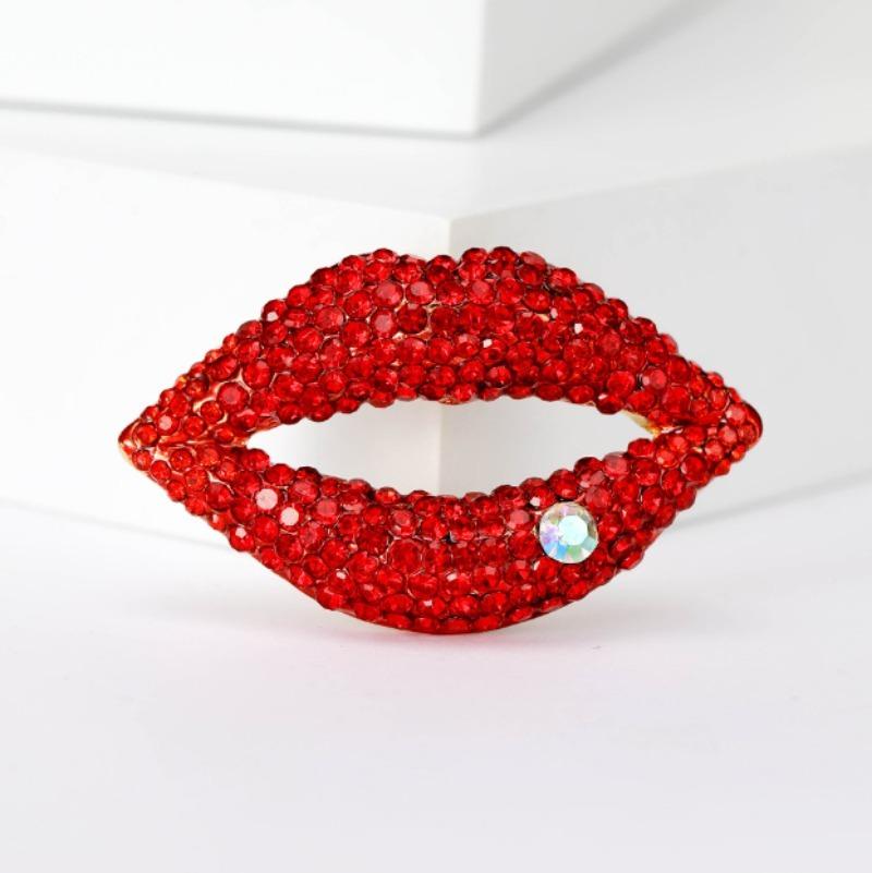 Fashion Lip Enamel Zircon Brooch, Anti-exposure Pin for Women, Metal Button To Fix Clothes, Wedding Party Gift