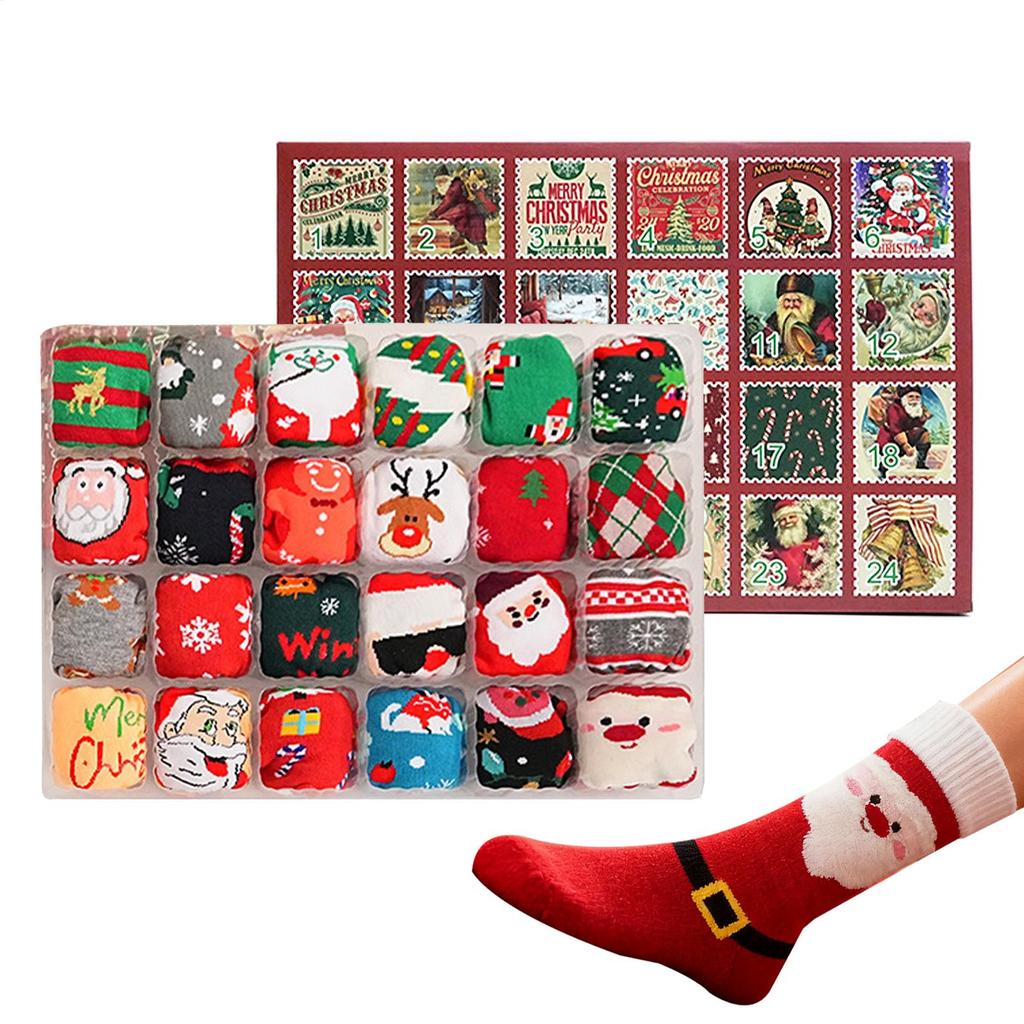 Christmas Advent Socks 24 Days Advent Countdown Calendar 12 Pairs of Soft Crew Socks for Women Men Adults Teens Holiday