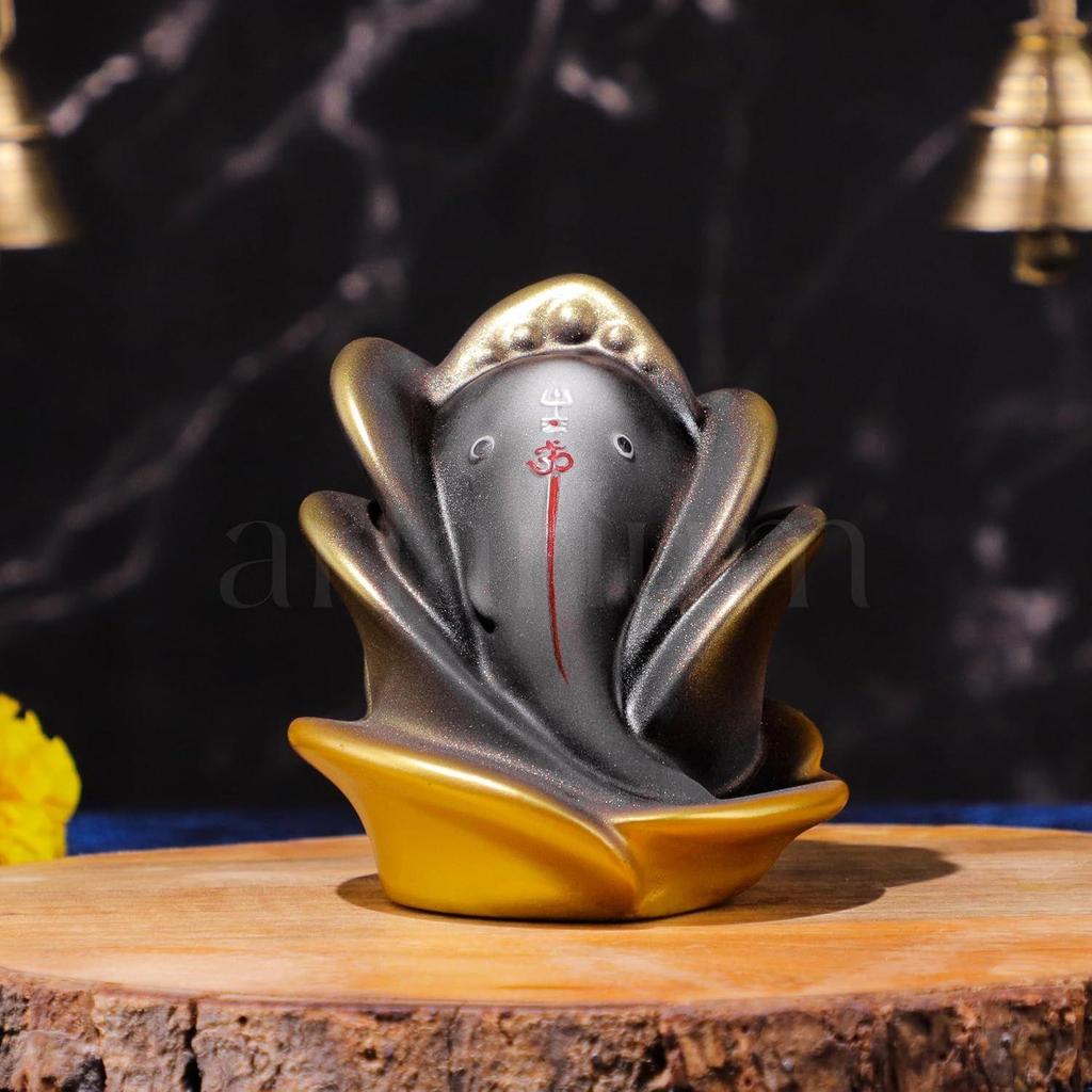 Rose Shape Ganesha Ji Idol Ganesha Ji Murti Ganesha Statue Figurine for Car Dashboard Decoration & Pooja Gifting Purpose Sculpture