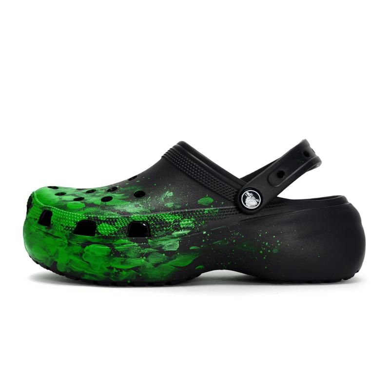 Crocs High Street Ink Splash Future Technology Stepping on Soft Hole Shoes Women's Black Green