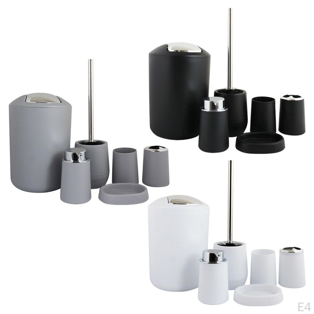 6pcs Bathroom Accessories Set Bath Ensemble Toothbrush Holder Lotion Dispenser Soap Dish Trash