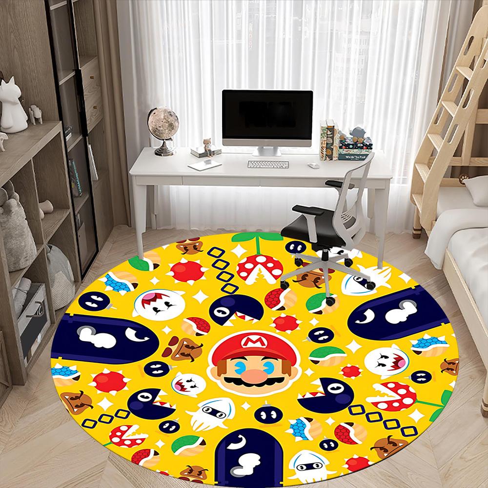 1pc Mario Characters Office Round Area Rug, Under Office Chairs Bedroom Living Room Home Decor, Room Deco, Available in Various Sizes235
