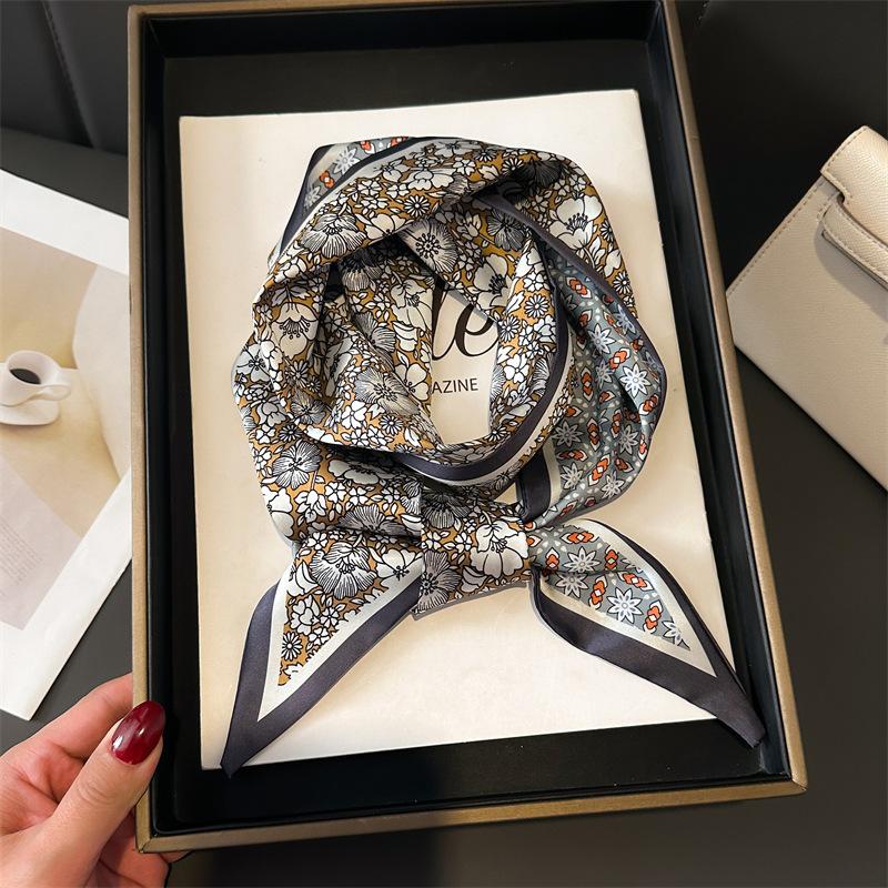 Multifunctional Color Matching Double-Layer Scarf Decorative Silk Scarf Commuting Spring And Summer Diagonal Hair Scarf Versatile Thin Narrow Streamer