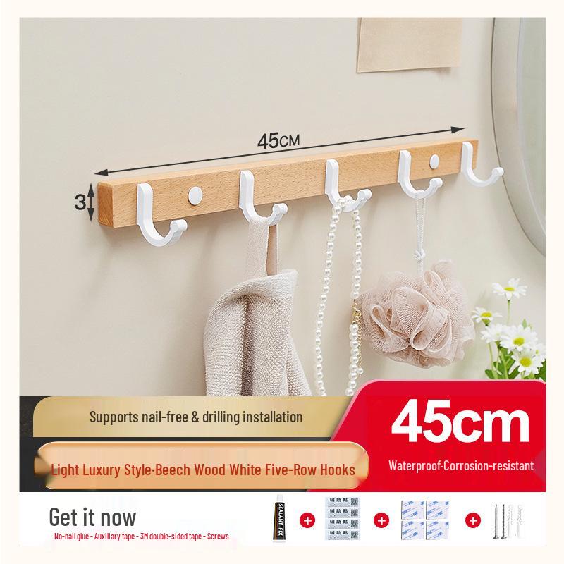 Cuier de perete din lemn de fag cu cârlige pentru haine și pălării: Instalare fără găurire pentru intrare, hol sau dormitor.