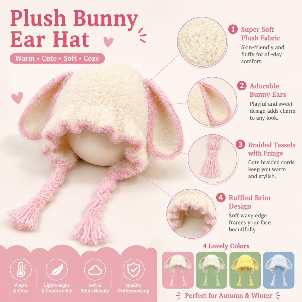 Soft Plush Bunny Ear Hat Fuzzy Texture Plush Winter Hat Convenient to Use Earflap Beanie Hat Women