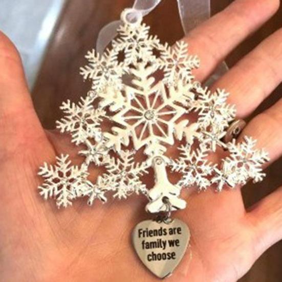Christmas Friendship Charm Gift Metal Hanging Snowflake/Star/Round/Snowman Shaped Decoration with Blessing