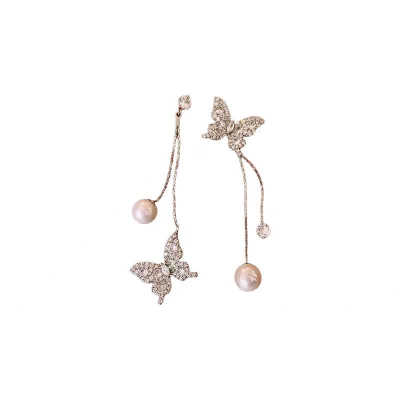 Female Super Flash Asymmetric Butterfly Tassel Earrings