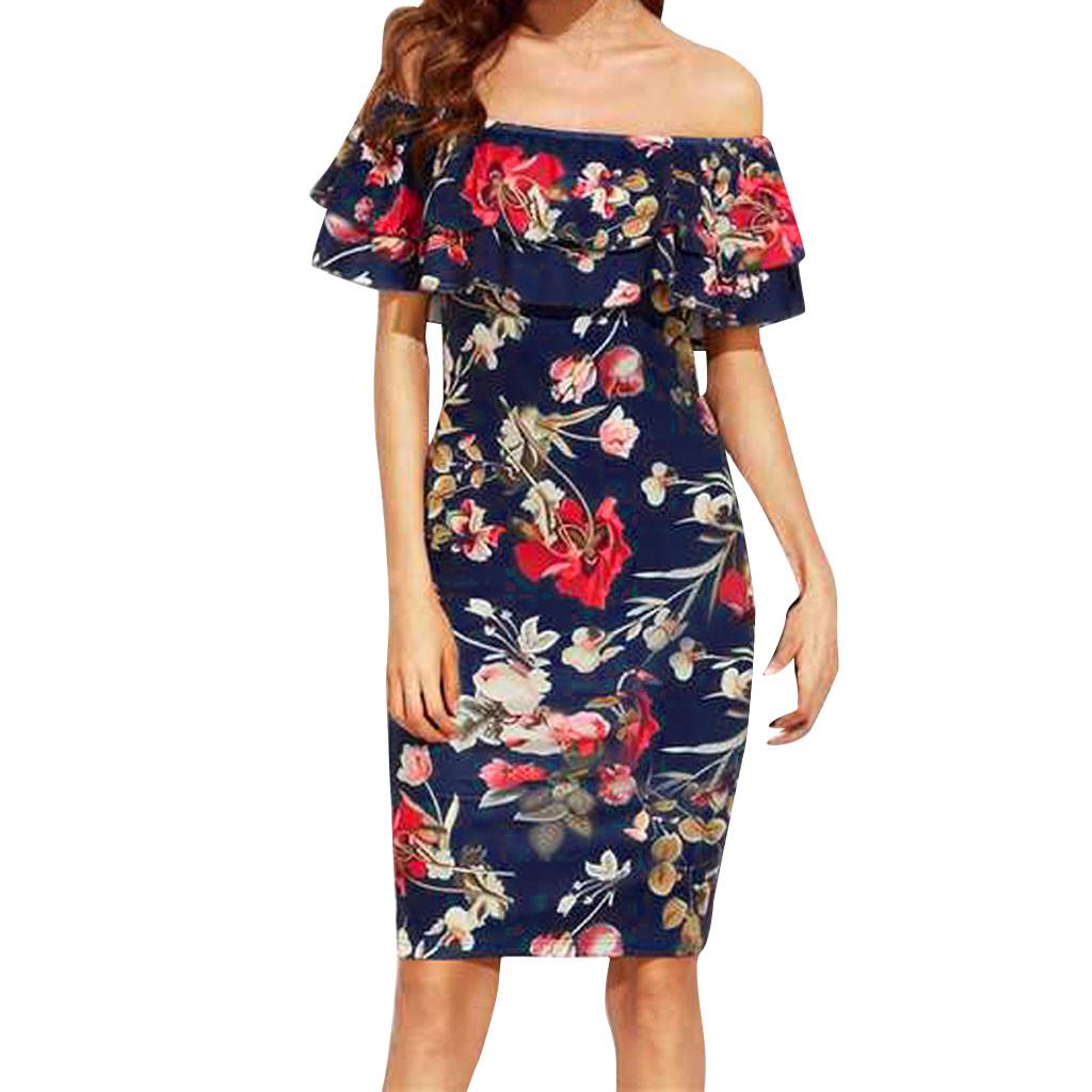Slash Neck Off Shoulder Summer Floral Dress