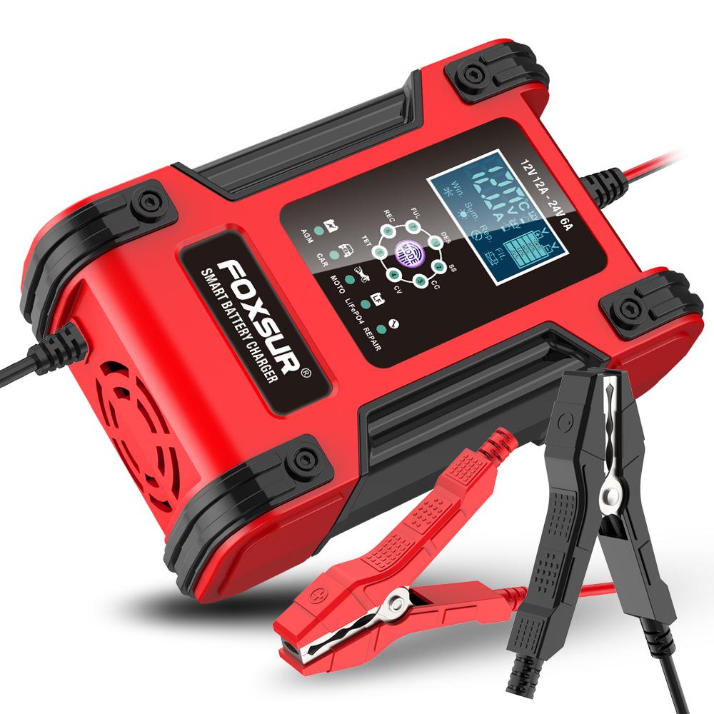 12V 24V Car Battery Charger Auto Lithium AGM GEL Lead-Acid Batteries 7-Stage Automatic Repair LCD Power Adapte