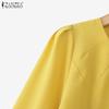 ZANZEA Women Casual Round Neck Flare 3/4 Sleeve Loose Blouse