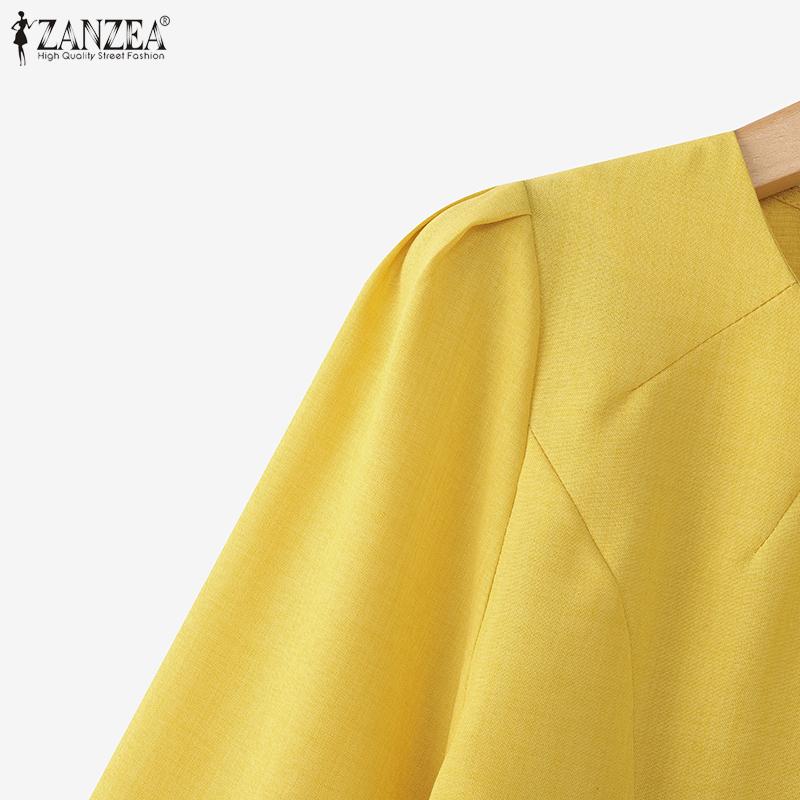 ZANZEA Women Casual Round Neck Flare 3/4 Sleeve Loose Blouse