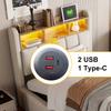Letto imbottito 90*200cm con illuminazione LED e porta USB, testiera con mensole e spazio contenitore, letto singolo per bambini, beige lino