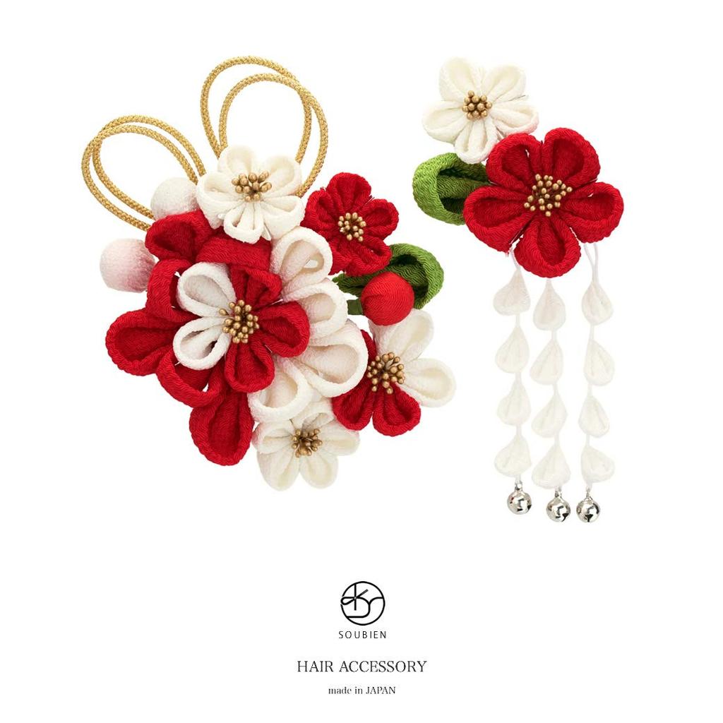 [SOUBIEN] (Soubien) Hair Ornament Set for Coming-of-Age Ceremony and Graduation: Tsumami-zaiku (traditional Japanese Fabric Flower Making) 2-piece