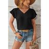Frühling Sommer Neue Damen Locker Bluse Europäischer & Amerikanischer Stil V-Ausschnitt Metallisches Gewebe Blütenblatt Ärmel Lässiges Oberteil