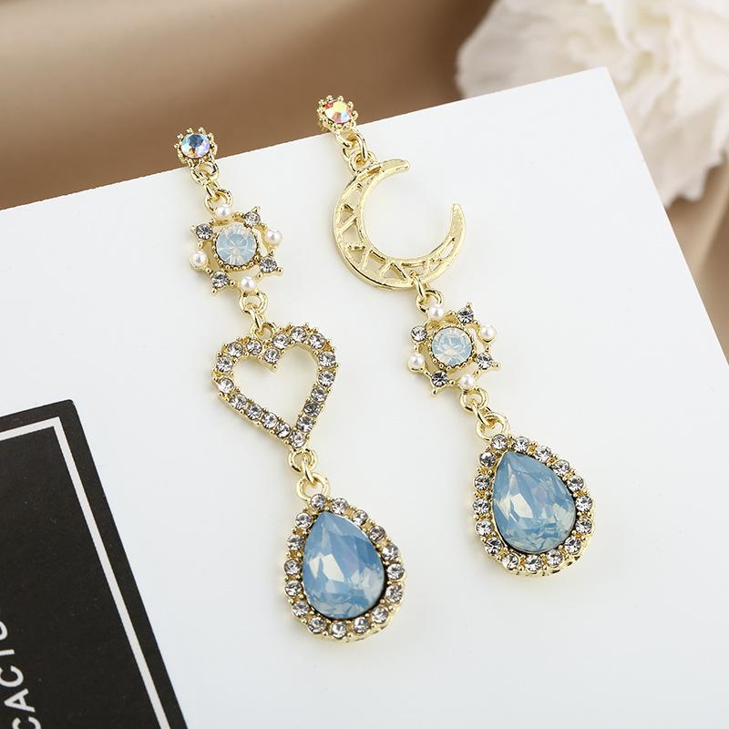 Baroque Moon Hollow Love Blue Water Drop Earrings Versatile Earrings