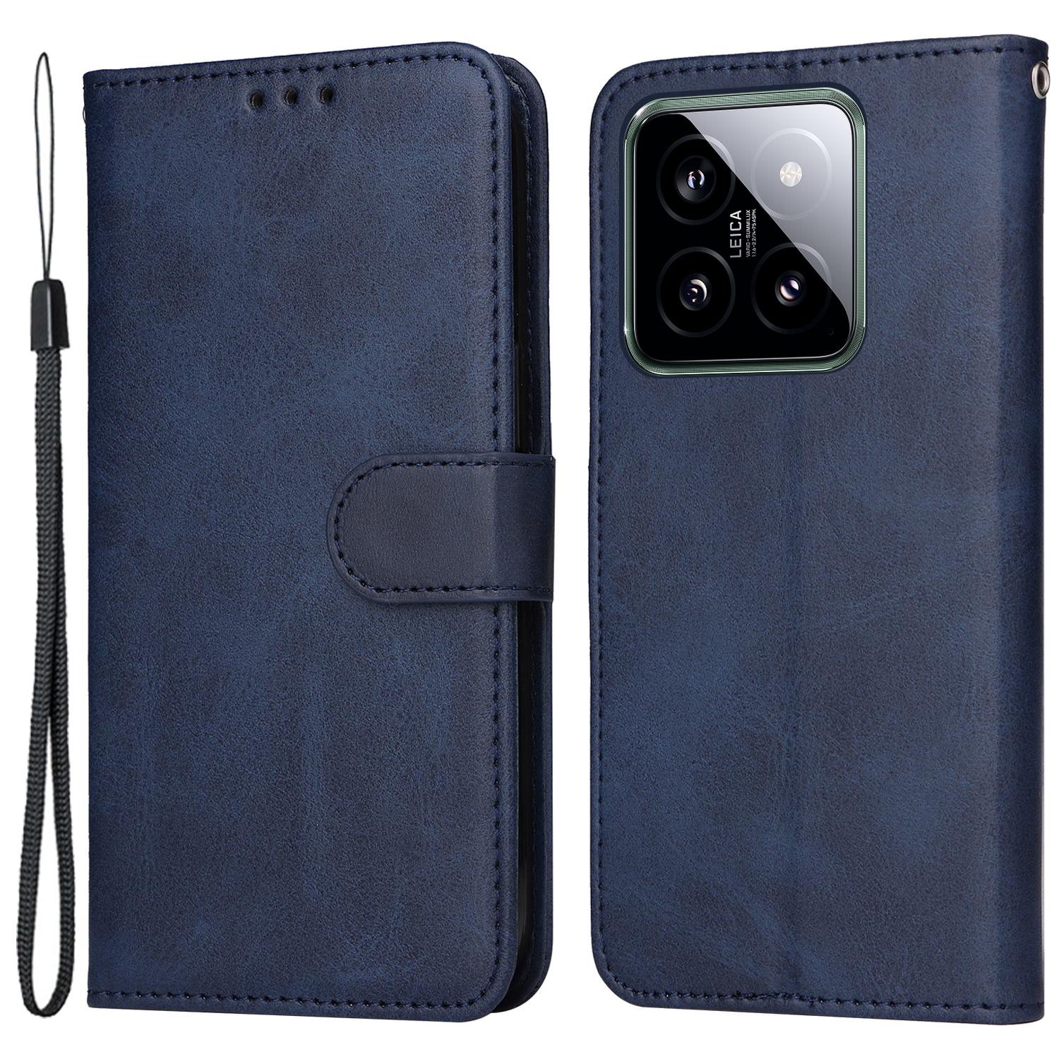 

For Xiaomi 14 Case PU Leather Calf Texture Full Protection Phone Protector Blue