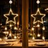 New Year Festive Atmosphere Light LED Christmas Window Star Decoration, Battery Operated Hanging Warm Indoor Outdoor Decorations Lighted Shaped