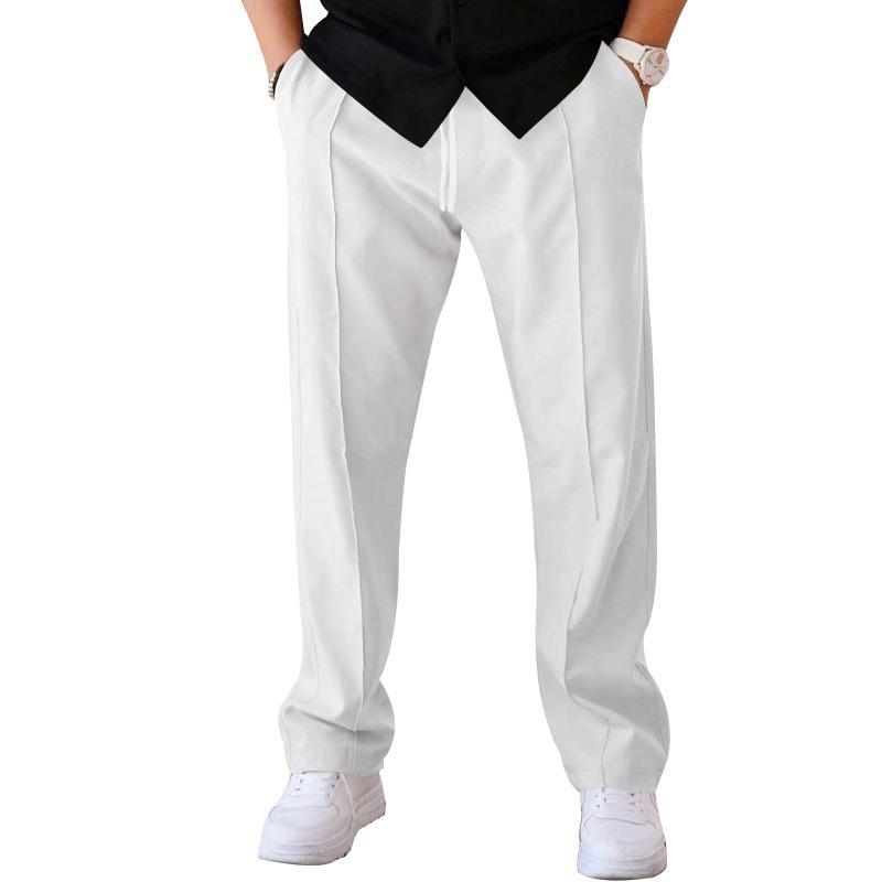 Men's Casual Pants Elastic Waist Drawstring Lightweight Loose Beach Straight Leg Pants with Pockets Breathable Beach Yoga Work Trousers for Men