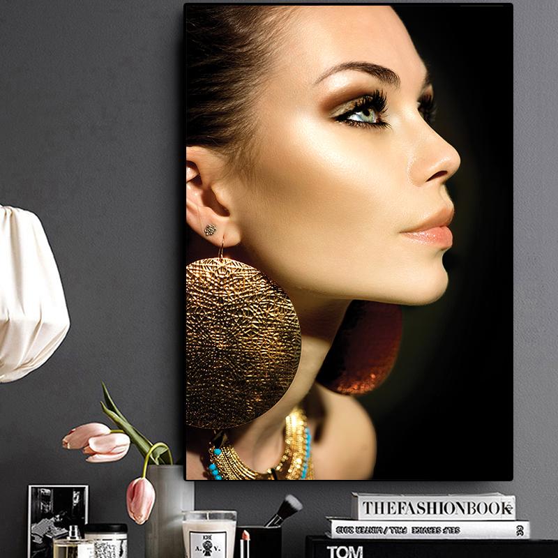 Modny Piękny Portret Kobiety z Włoskami na Wargach Obraz na Płótnie Plakaty i Wydruki Skandynawska Sztuka Ścienna Obraz do Dekoracji Salonu