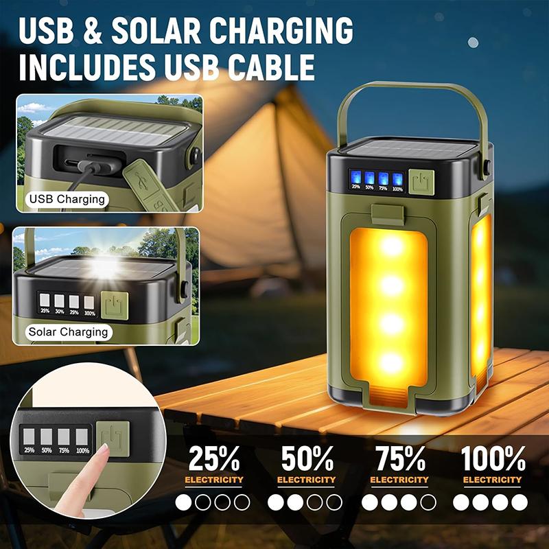 Solar Camping Light Rechargeable Portable LED Lights, with USB Charging, Waterproof IPX4