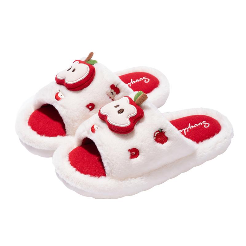 Apple Cotton Slippers Autumn and Winter Home Non-slip Season Indoor Couple Cotton Mop Warm Home Fluffy Slippers
