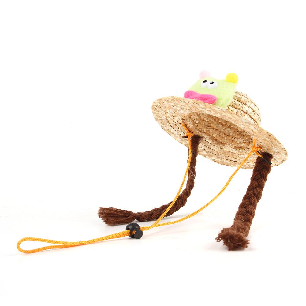 Pet braided straw hat cartoon cute puppy hat medium and small dog universal pet funny straw hat S