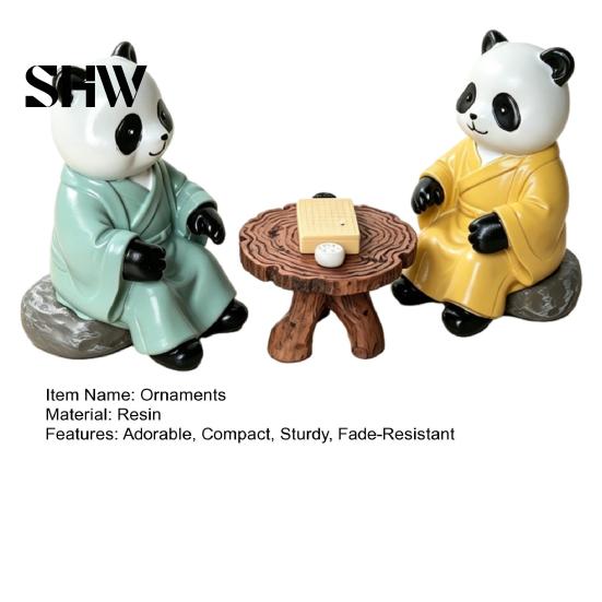 Durable Indoor Outdoor Resin Decor Panda Playing Go Chess Figurine, Zen Robe Tabletop Relaxing Atmosphere Decoration Ornament, Cute Statue for