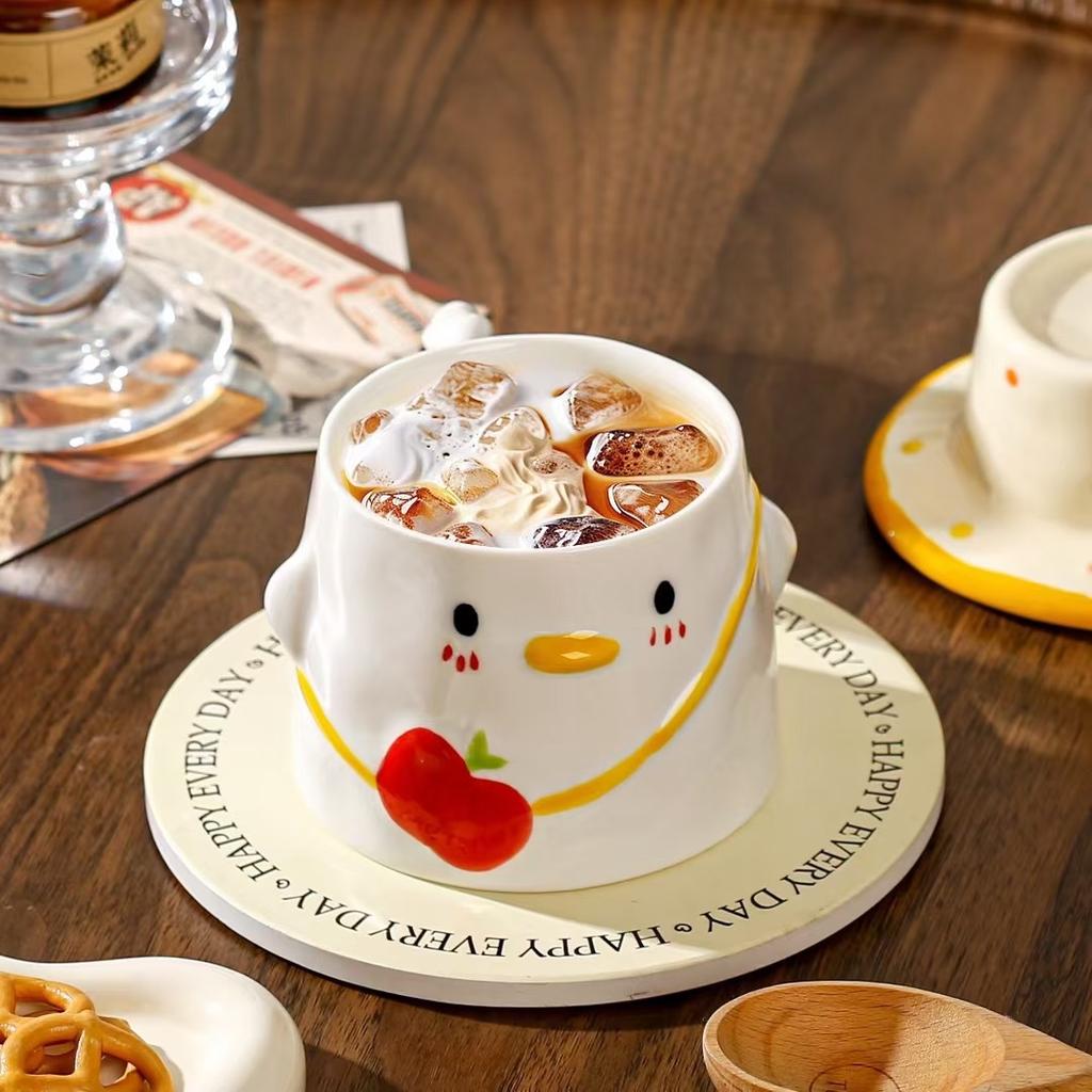 Cute duck ceramic mug with lid water cup women's new 2025 high-value cup household drinking water birthday gift