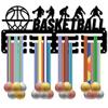 Stevige IJzeren Multifunctionele Haken Metalen Basketbal Medaillehouder, Kapstokrek, Wandmontage Prijs Displayrek Kamerdecoratie, Sport Thema Decoratie 3 Lijnen Ontwerp,