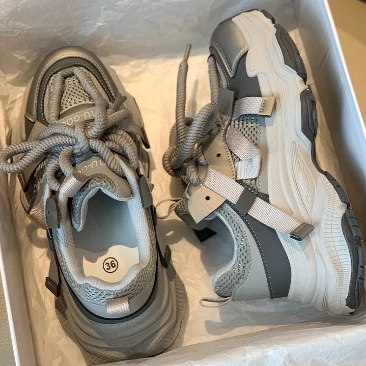 Dad shoes women's spring thick-soled heightening sports show feet small retro versatile trendy shoes women