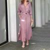 European and American women's clothing, new spring models, temperament commuter shirt V-neck solid color waist dress