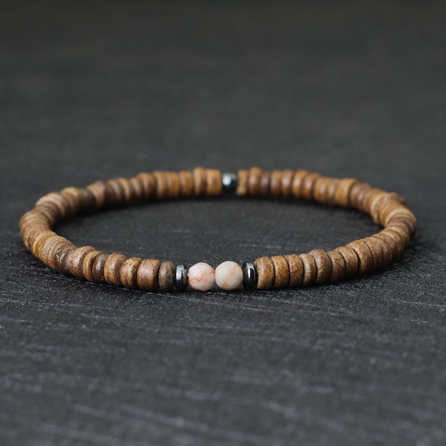 Noter New Men Natural Coconut Bead Bracelet Vintage Meditation Wooden Braclet Hematite Healing Braslet Tiger Eyes Stone Pulsera