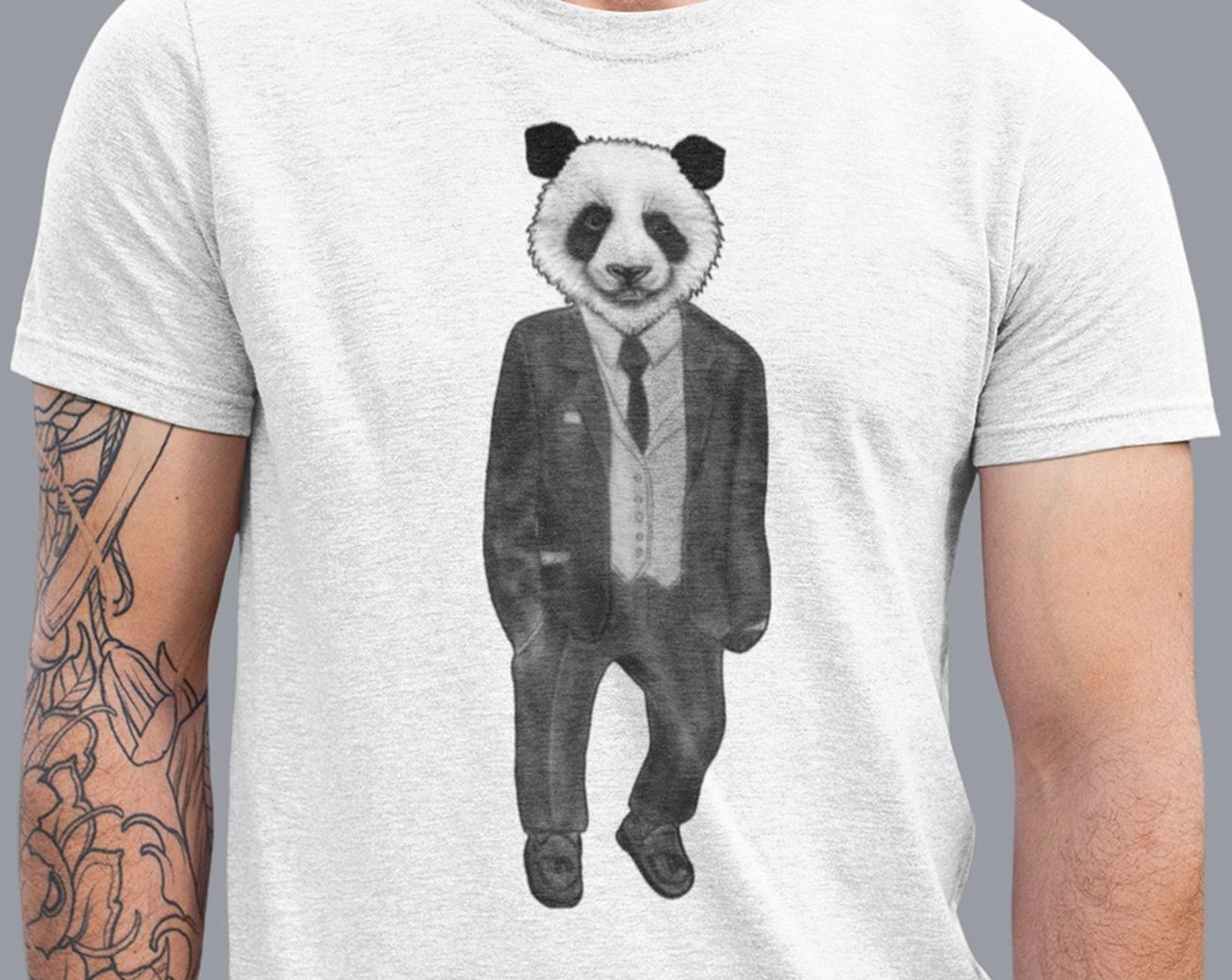 Cool Suit Panda Mens Graphic T-Shirt, Stylish Panda Tee, Graphic Tee, Animal Lover Shirt, Funny Boyfriend Gift, 2XL