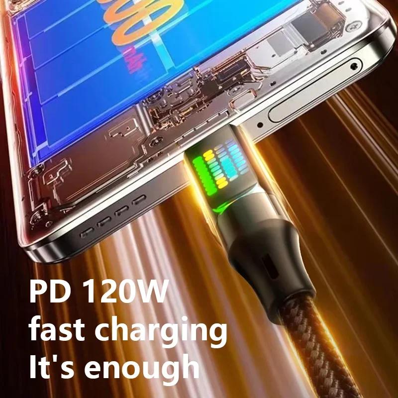 111W Cable 6A Super Fast Charging USB-A To Type-C Nylon Data Cord With Colorful LED Display USB C Cable For Xiaomi Samsung 1Pcs