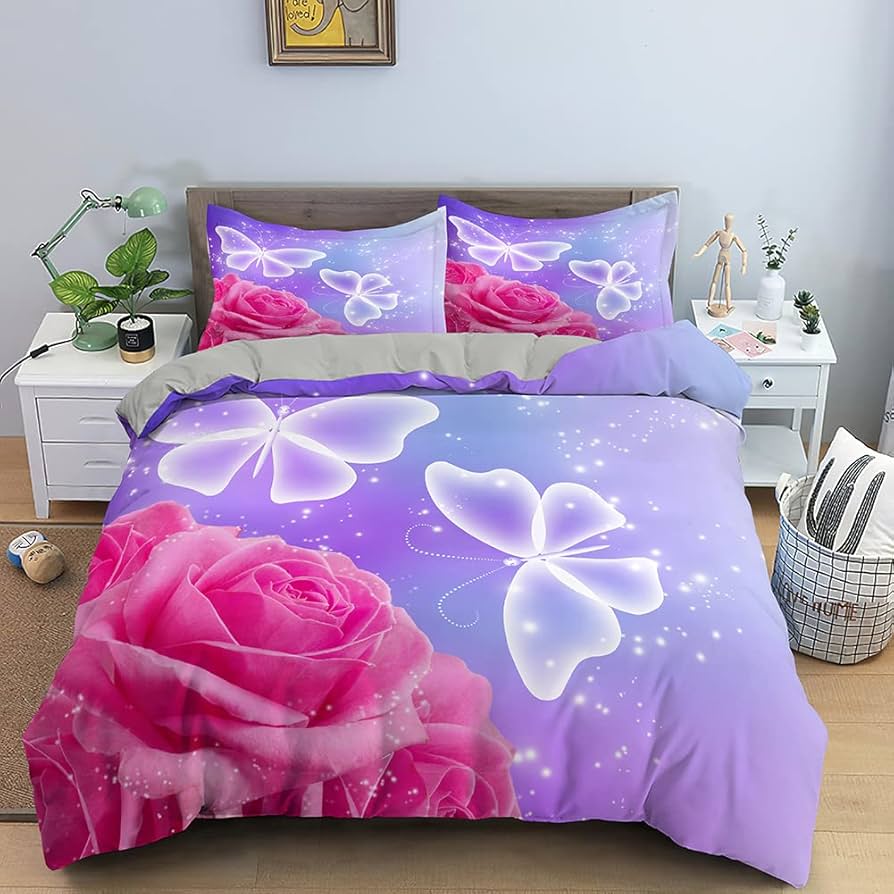 

Butterfly Duvet Cover Full King Garden Botanical Leaves Floral Bedding Set Wild Animal Butterfly Comforter Cover For Women Girls EU Single(135x200cm)
