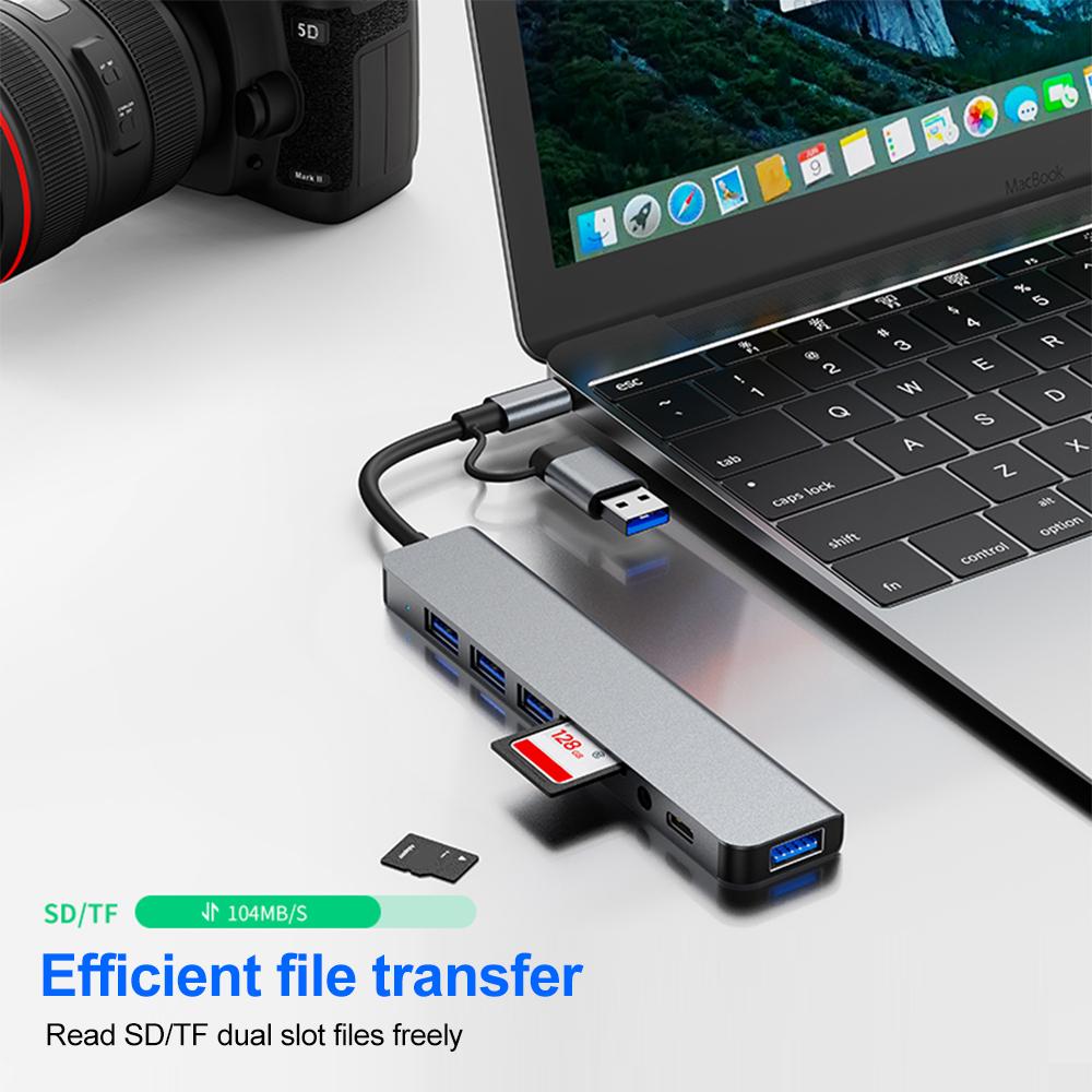 8 In 2 USB C HUB USB 3.0 Type C Docking Ststion 5Gbps High Speed Transmission USB Splitter Type C To USB OTG Adapter