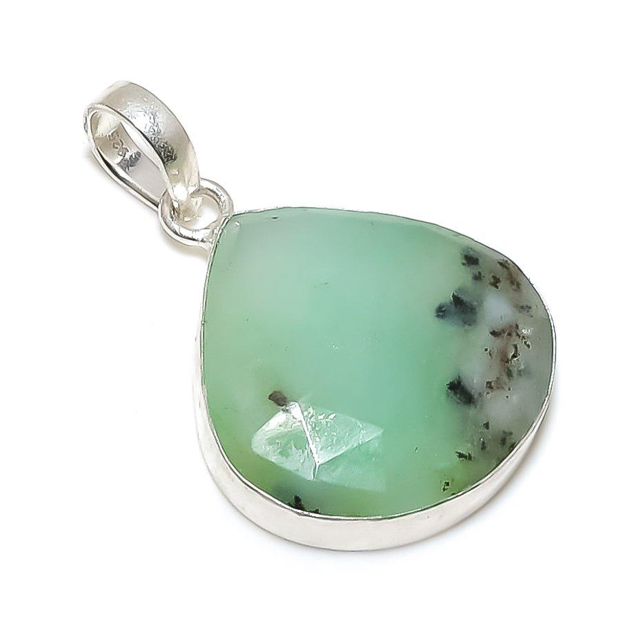 Chrysoprase Gemstone Handmade 925 Steling Silver Jewelry Pendant 1.50" SU-9630