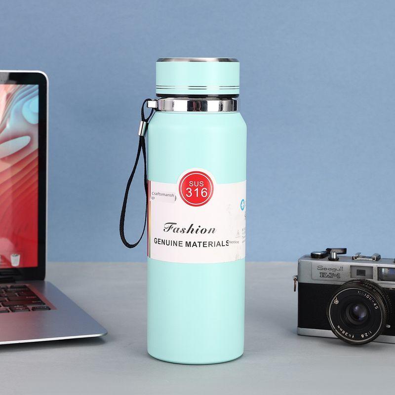 316 Stainless Steel Solar Kettle with Tea-Water Separation, Large Capacity Thermos Cup, Sports Water Bottle with Strap, Business Gift Water Cup