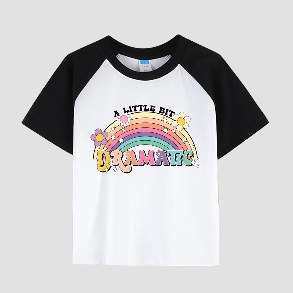 Girls' Casual Short Sleeve T-Shirt with Floral Print, Round Neck, Cotton Fabric, Children's Stylish Top for Summer