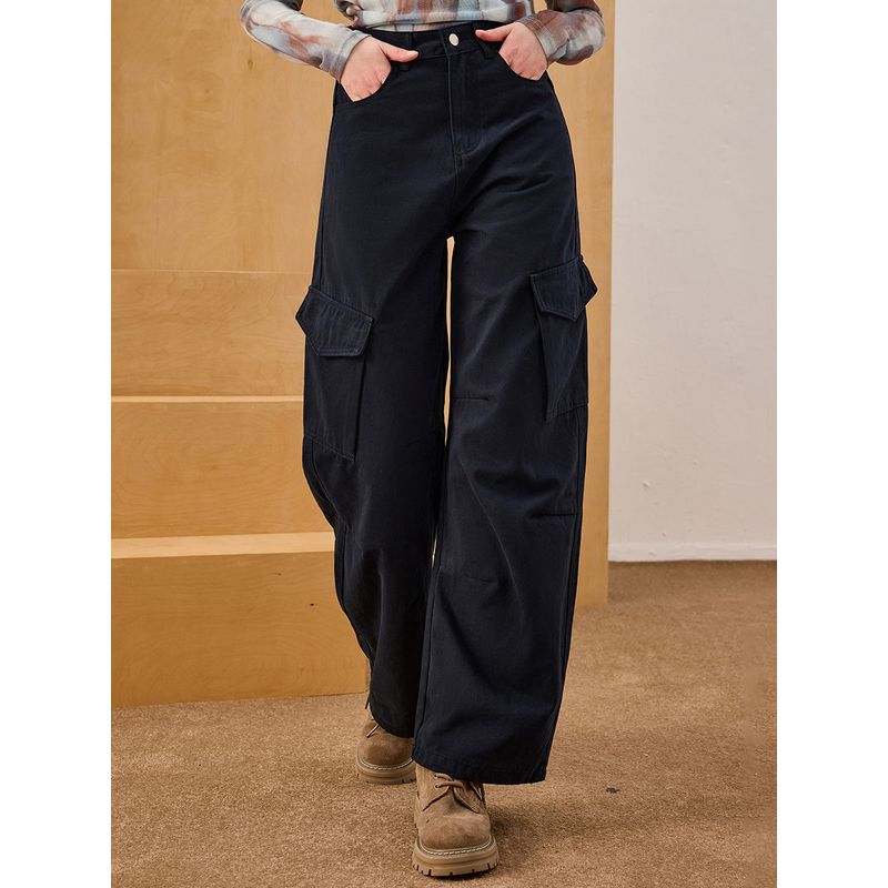 Coolhut Multi-Pocket Workwear Loose Retro American Style Wide-Leg Straight Slimming 2025 Autumn Women's Jeans