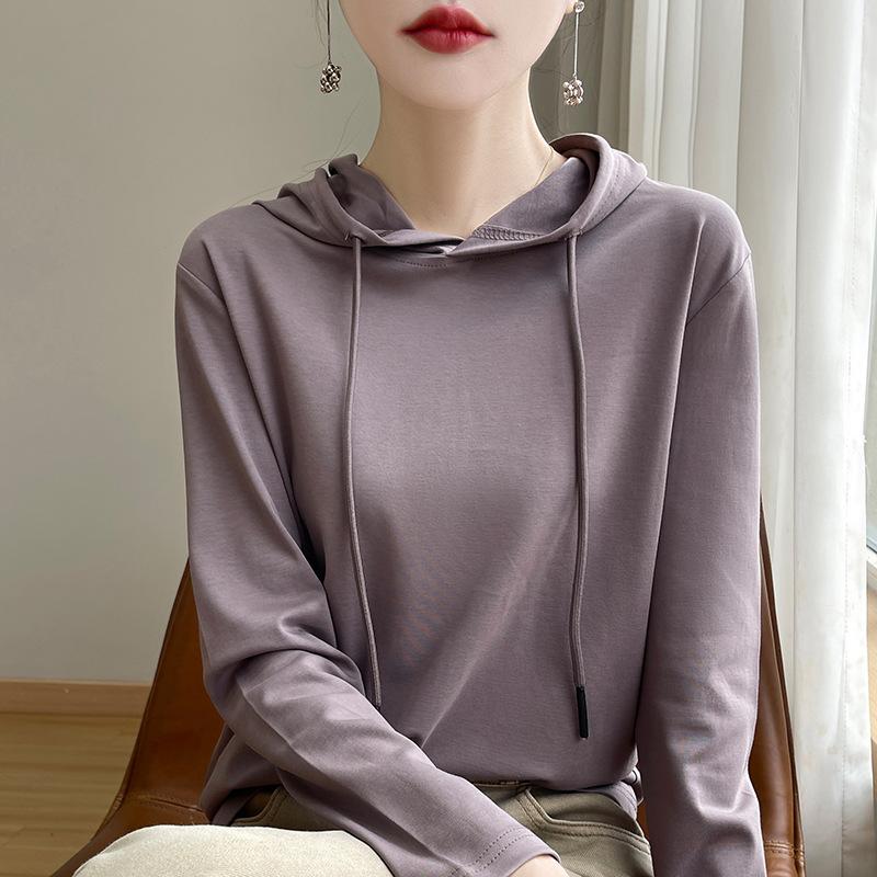 

Женская новая толстовка для женщин весна и осень с длинным рукавом вязаный свитер мерсеризованный хлопок футболка с капюшоном топ тонкий 3XL