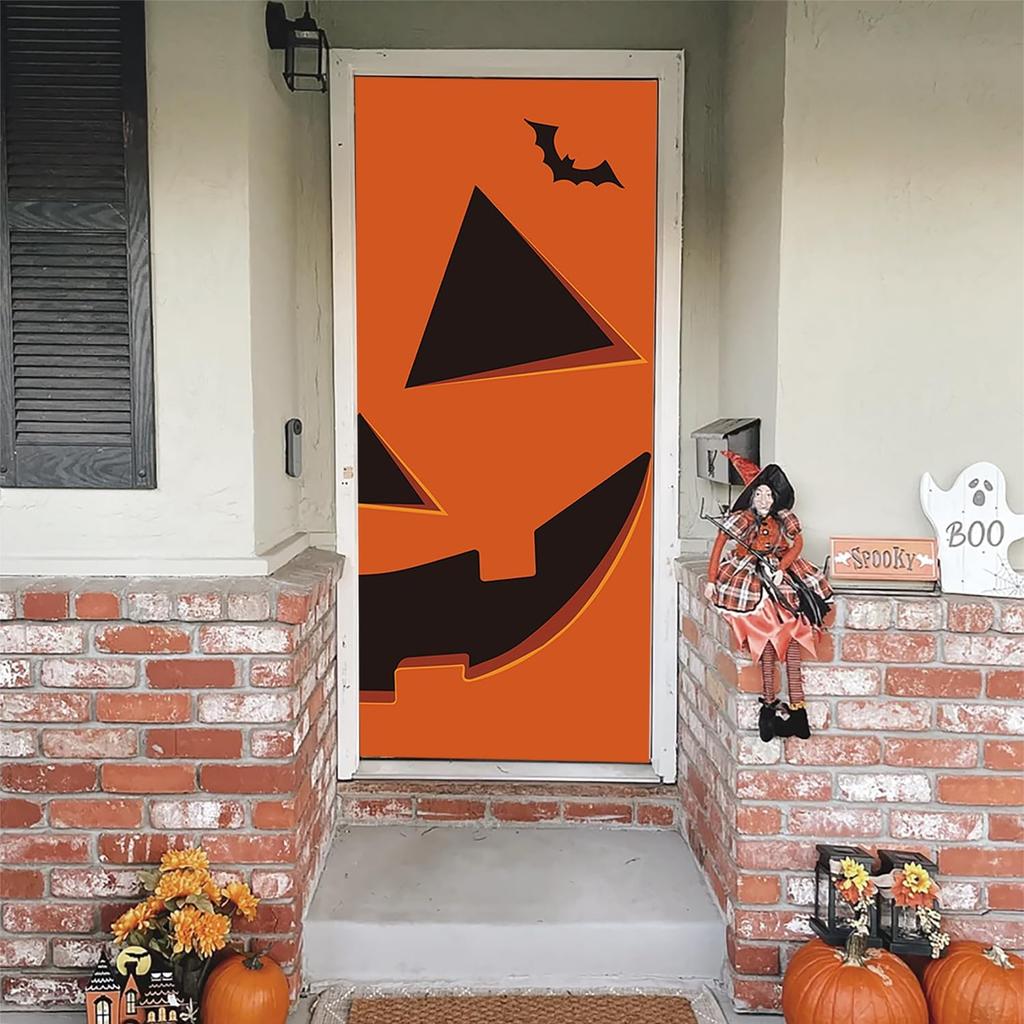 IMISHM Halloween Pumpkin Door Covers Halloween Door Decorations Halloween Door Banner Halloween Decorations for Front Door Halloween Porch Sign for