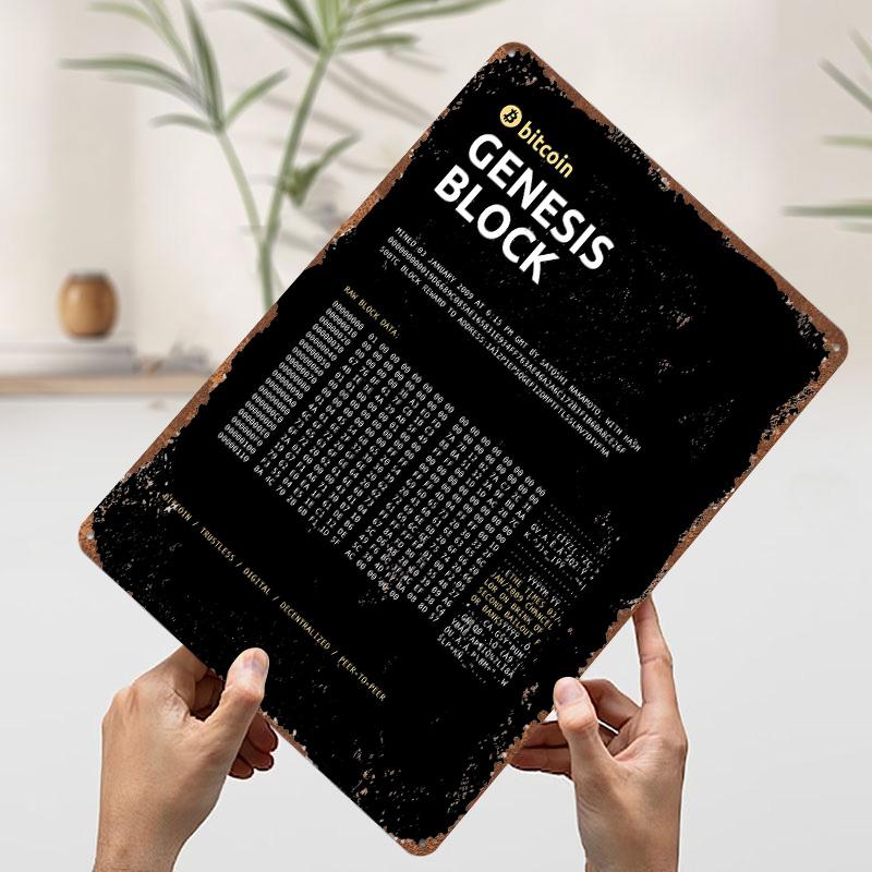 Bitcoin Genesis Block Metal Poster Metal Signs Wall Art Decoration Bedroom Decorations Custom Tin Sign for Home Decoration Retro