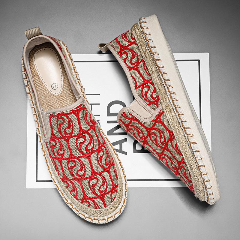 Fashion Print Red Loafers Men Flats Shoes Designer Luxury Men's Slip-On Shoes Comfortable Fisherman Shoes Male Driving Footwear