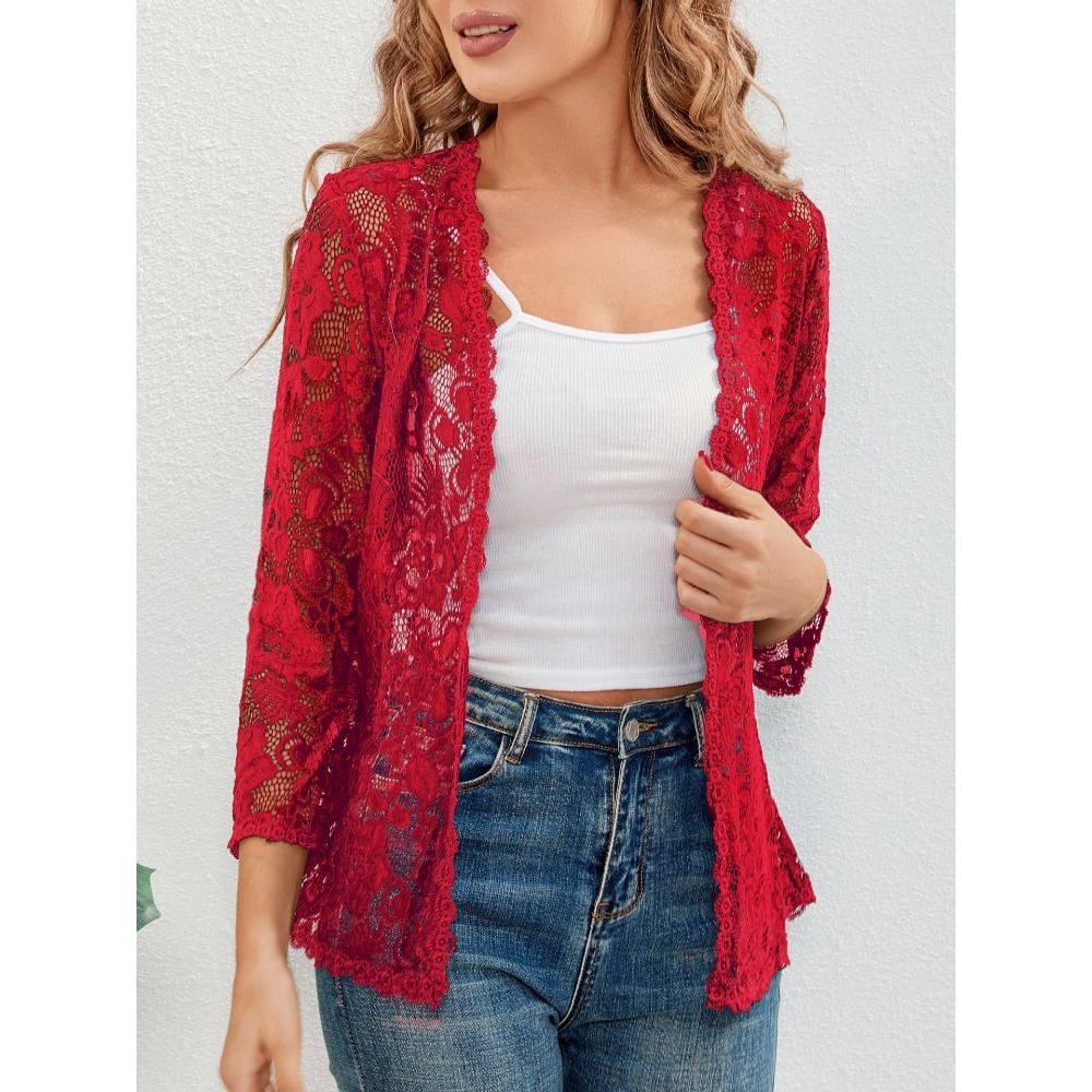 New Loose and Versatile Plus-size Sun-protective Lace Top with A Cut-out See-through Cardigan