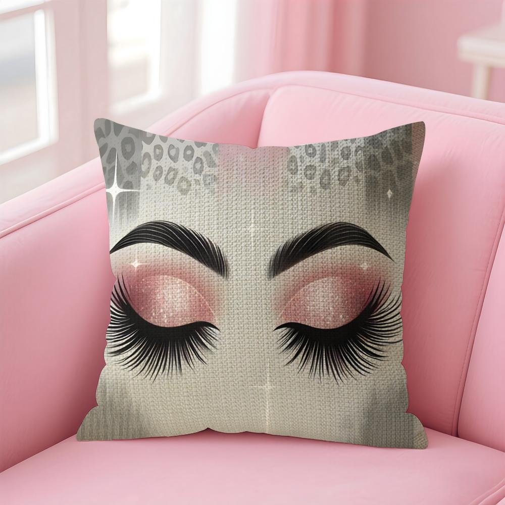 Makeup Eyelash INS Cushion Cover Natural Linen Pillow Case DoubleSided Print Decorative Sofa Pillowcase Home Decor Gift