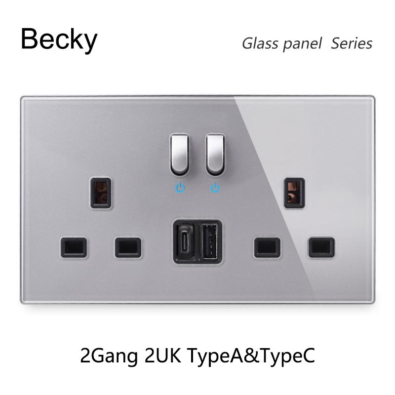 146 Piano Key Reset Switch Tempered Glass Panel 2Gang UN Multifunctional 3-hole Combination Office Hotel Home Villa Decoration