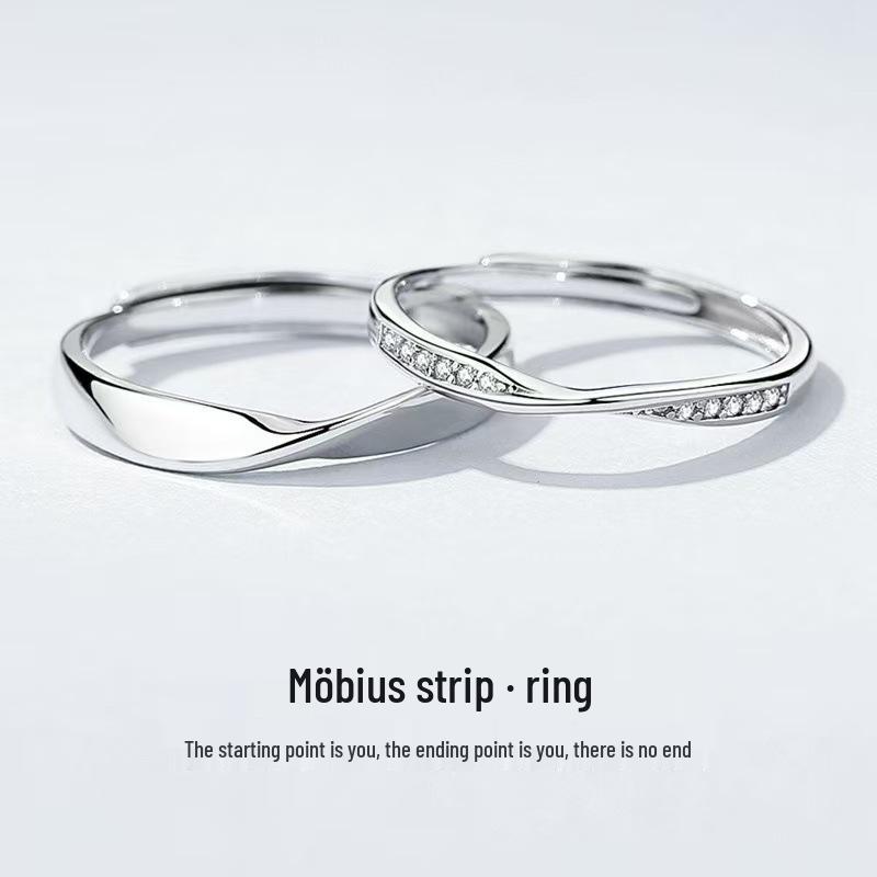 Mobius Silver Unisex Pinky Ring: Adjustable Valentine's Day Couple Gift
