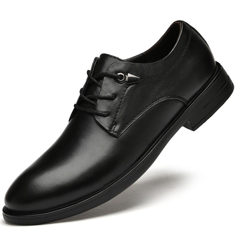 Men s Low-Cut Business Casual Leather Shoes - Round Toe, Breathable, Lace-Up. 40